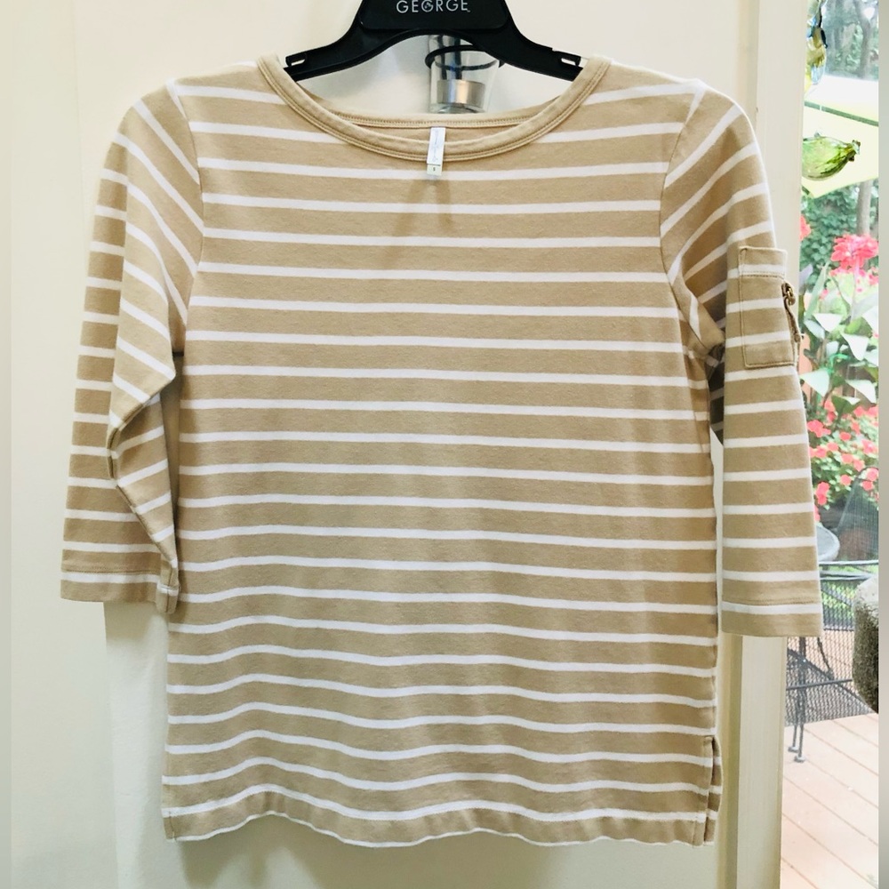 White Stag Tan and White 3/4 Long Sleeve Top